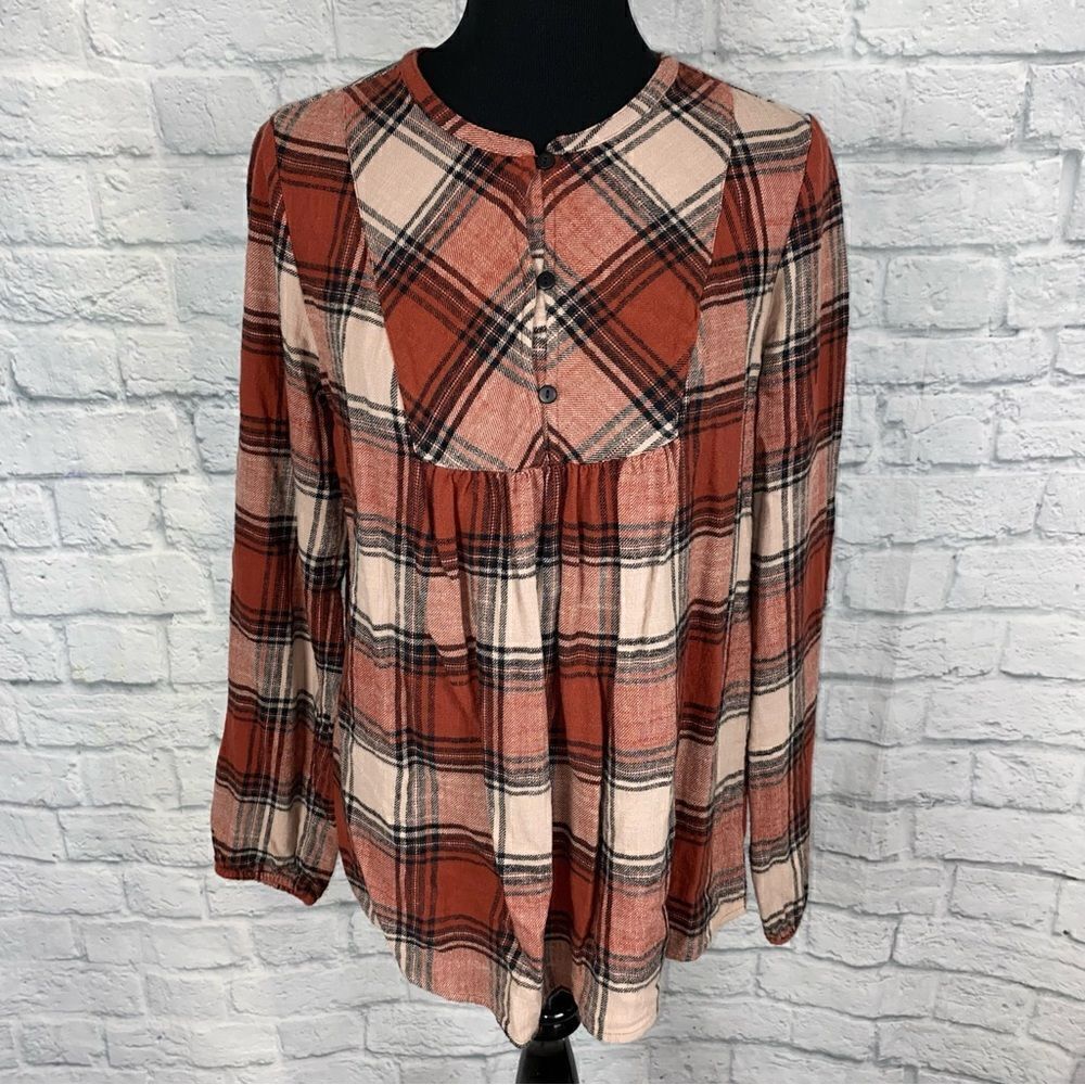 St. John’s bay Longsleeve babydoll style plaid flannel sz S